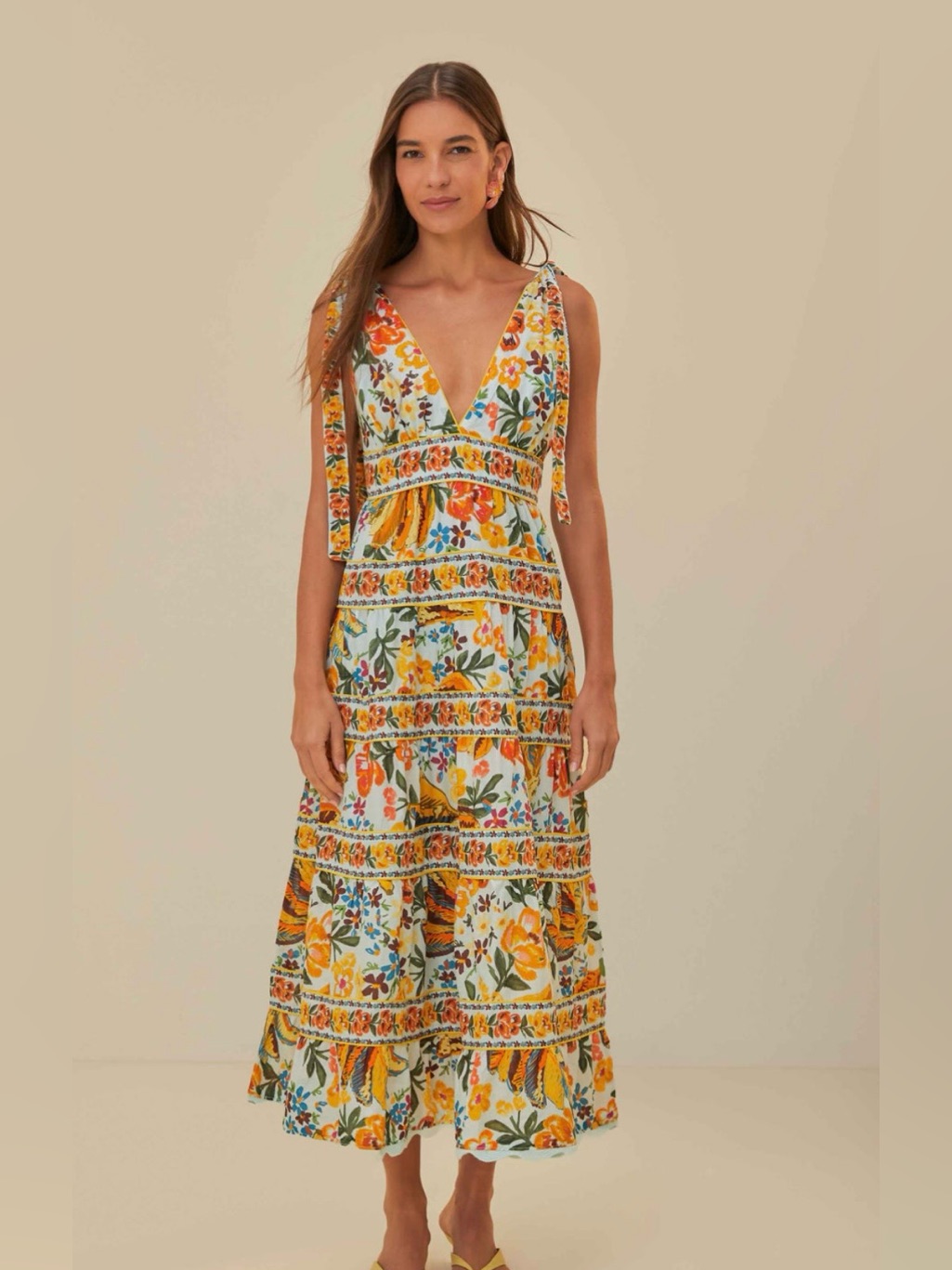 Farm Rio Blue Spring Bananas Midi Dress Size Xs